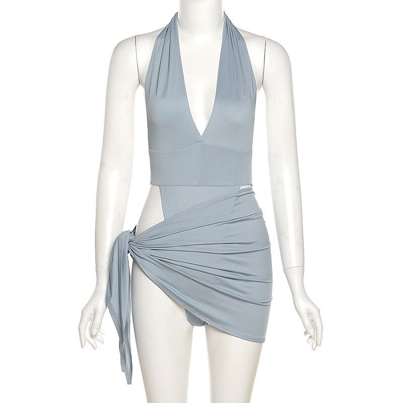 Gray-blue Two-piece Swimsuit